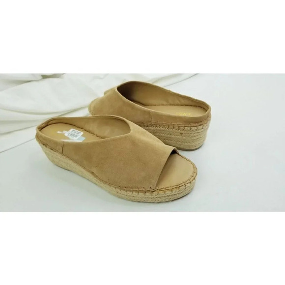 Franco Sarto Size 11M Women's Camel Color Suede Slip On Wedge Heel Pine Slide - Picture 9 of 13